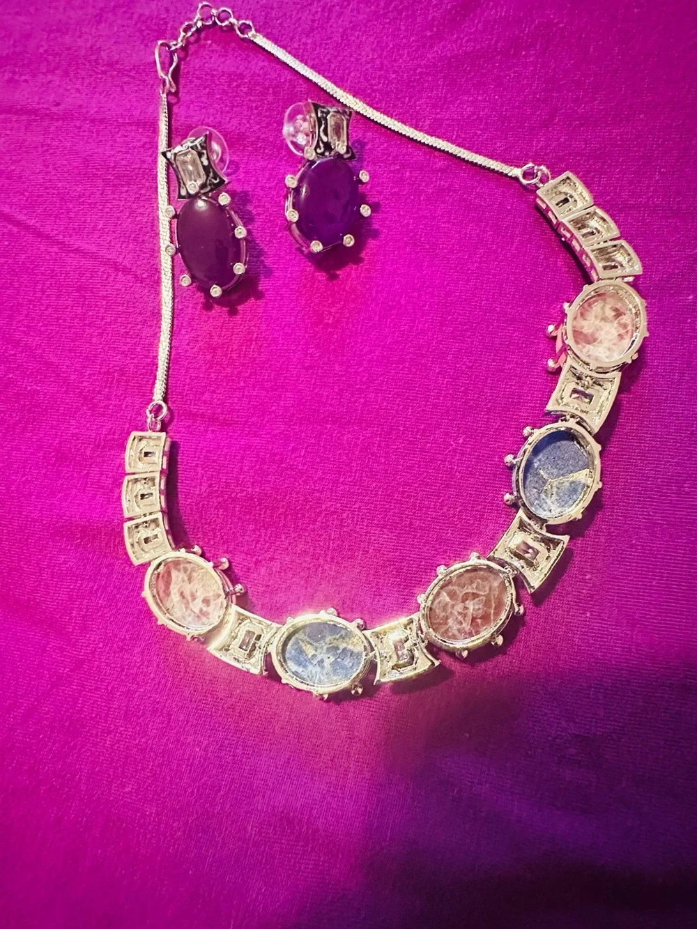 Multicolor doublet Stones Statement Necklace & Earrings Set